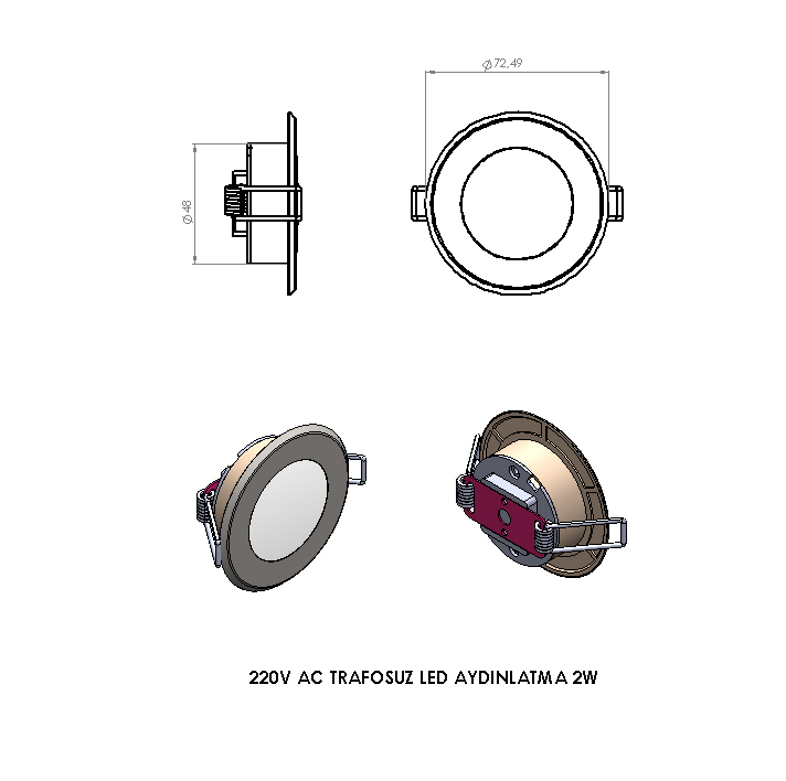 Ø 72mm 220V 2w AC Led Aydınlatma